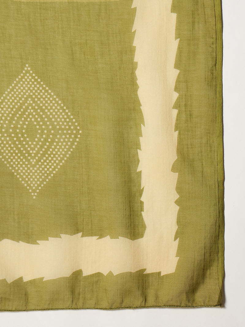 Stylum Women's Green Bandhej Printed Cotton Straight Kurta Pant Dupatta Set (KPDGREENDIRAM)