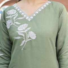 Stylum Women's Green Solid & Embroidered Silk Blend Straight Kurta Pant Dupatta Set (KPDGREENFAI)
