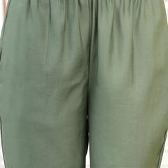 Stylum Women's Green Solid & Embroidered Silk Blend Straight Kurta Pant Dupatta Set (KPDGREENFAI)