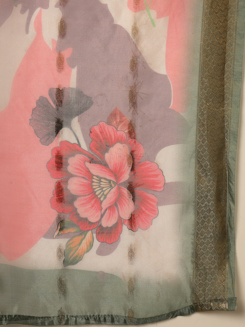 Stylum Women's Green Solid & Embroidered Silk Blend Straight Kurta Pant Dupatta Set (KPDGREENFAI)