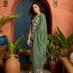 Stylum Women's Green Floral Printed Cotton A-Line Kurta Pant Dupatta Set (KPDGREENGARBA)