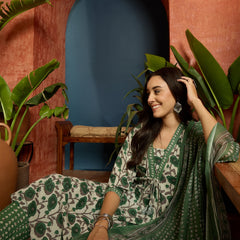 Stylum Women's Green Floral Printed Cotton A-Line Kurta Pant Dupatta Set (KPDGREENGARBA)