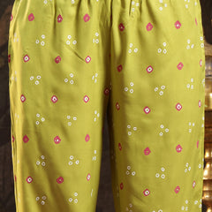 Stylum Women's Green Bandhej Printed & Embroidered Rayon A-Line Kurta Pant Dupatta Set (KPDGREENHERMES)