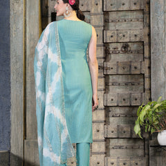 Stylum Women's Woven Designed Cotton Blend Straight Kurta Pant Dupatta Set (KPDGREENJERICO)