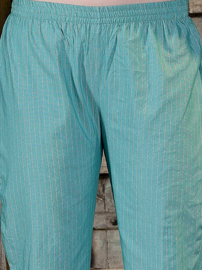 Stylum Women's Woven Designed Cotton Blend Straight Kurta Pant Dupatta Set (KPDGREENJERICO)