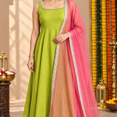 Lime Green Embellished Anarkali Suit Set for Women (KPDGREENMASTANI)