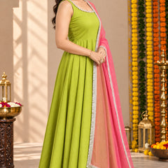 Lime Green Embellished Anarkali Suit Set for Women (KPDGREENMASTANI)
