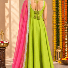 Lime Green Embellished Anarkali Suit Set for Women (KPDGREENMASTANI)