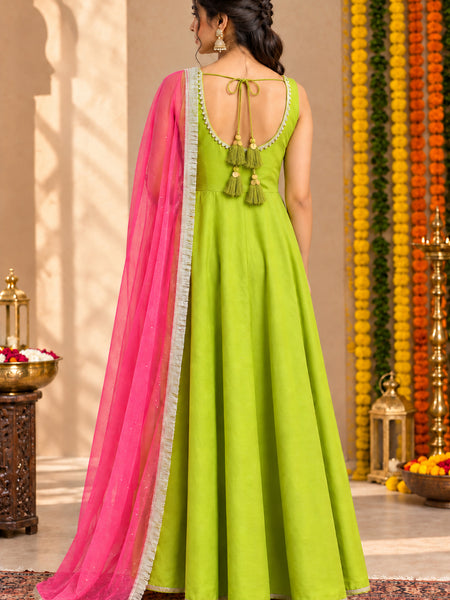 Lime Green Embellished Anarkali Suit Set for Women (KPDGREENMASTANI)