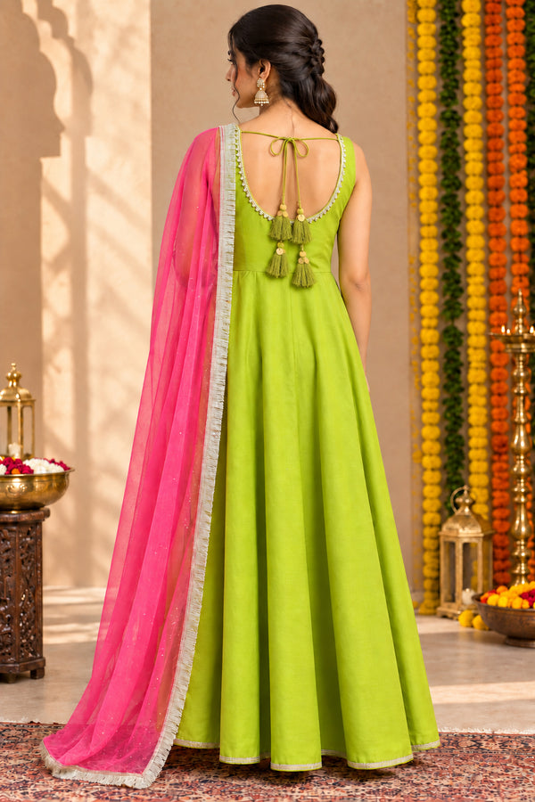 Lime Green Embellished Anarkali Suit Set for Women (KPDGREENMASTANI)