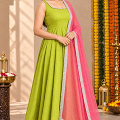 Lime Green Embellished Anarkali Suit Set for Women (KPDGREENMASTANI)