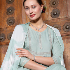 Stylum Women's Solid Rayon A-Line Kurta Pant Dupatta Set (KPDGREENMEGHA)