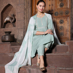 Stylum Women's Solid Rayon A-Line Kurta Pant Dupatta Set (KPDGREENMEGHA)