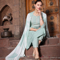 Stylum Women's Solid Rayon A-Line Kurta Pant Dupatta Set (KPDGREENMEGHA)