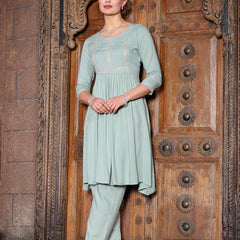 Stylum Women's Solid Rayon A-Line Kurta Pant Dupatta Set (KPDGREENMEGHA)