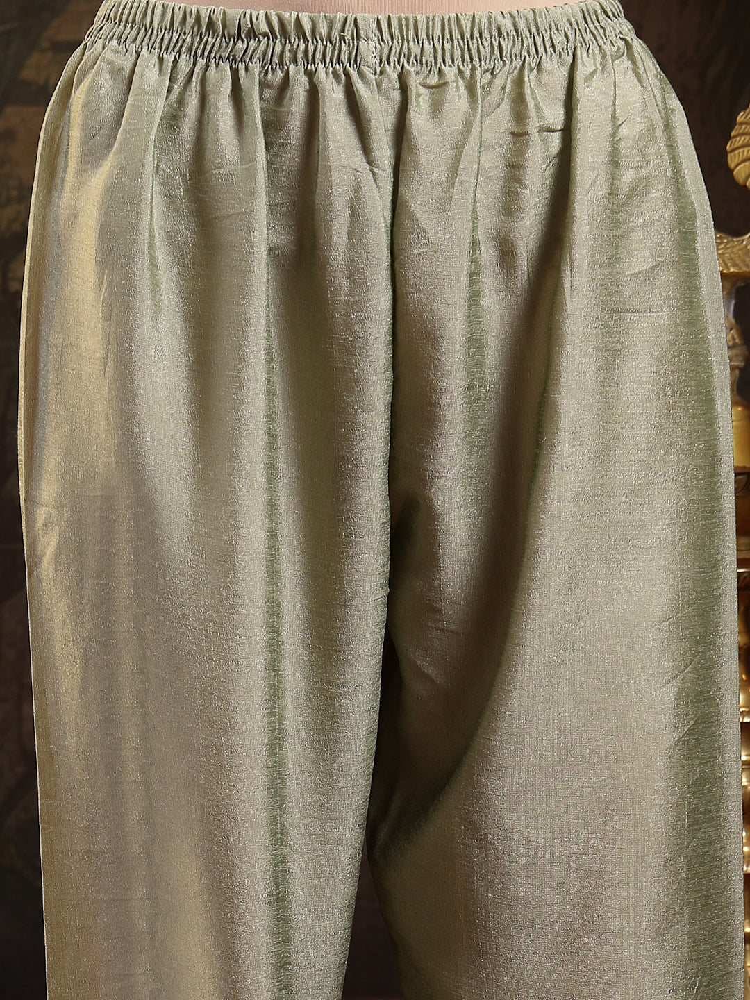 Stylum Women's Green Solid & Embroidered Silk Blend Flared Kurta Pant Dupatta Set (KPDGREENNITYA)