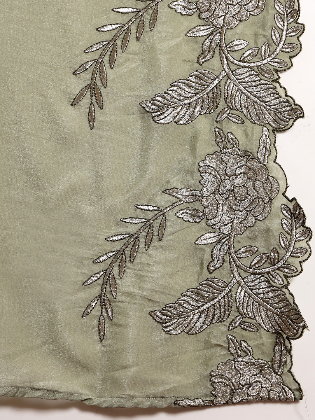Stylum Women's Green Solid & Embroidered Silk Blend Flared Kurta Pant Dupatta Set (KPDGREENNITYA)