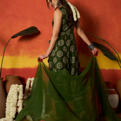 Stylum Women's Green Ethnic Motif Printed Rayon Anarkali Kurta Pant Dupatta Set (KPDGREENOSLO)