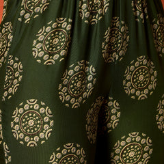 Stylum Women's Green Ethnic Motif Printed Rayon Anarkali Kurta Pant Dupatta Set (KPDGREENOSLO)