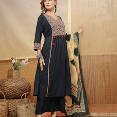 Stylum Women's Green Solid Cotton Straight Kurta Pant Dupatta Set (KPDGREENPANNA)