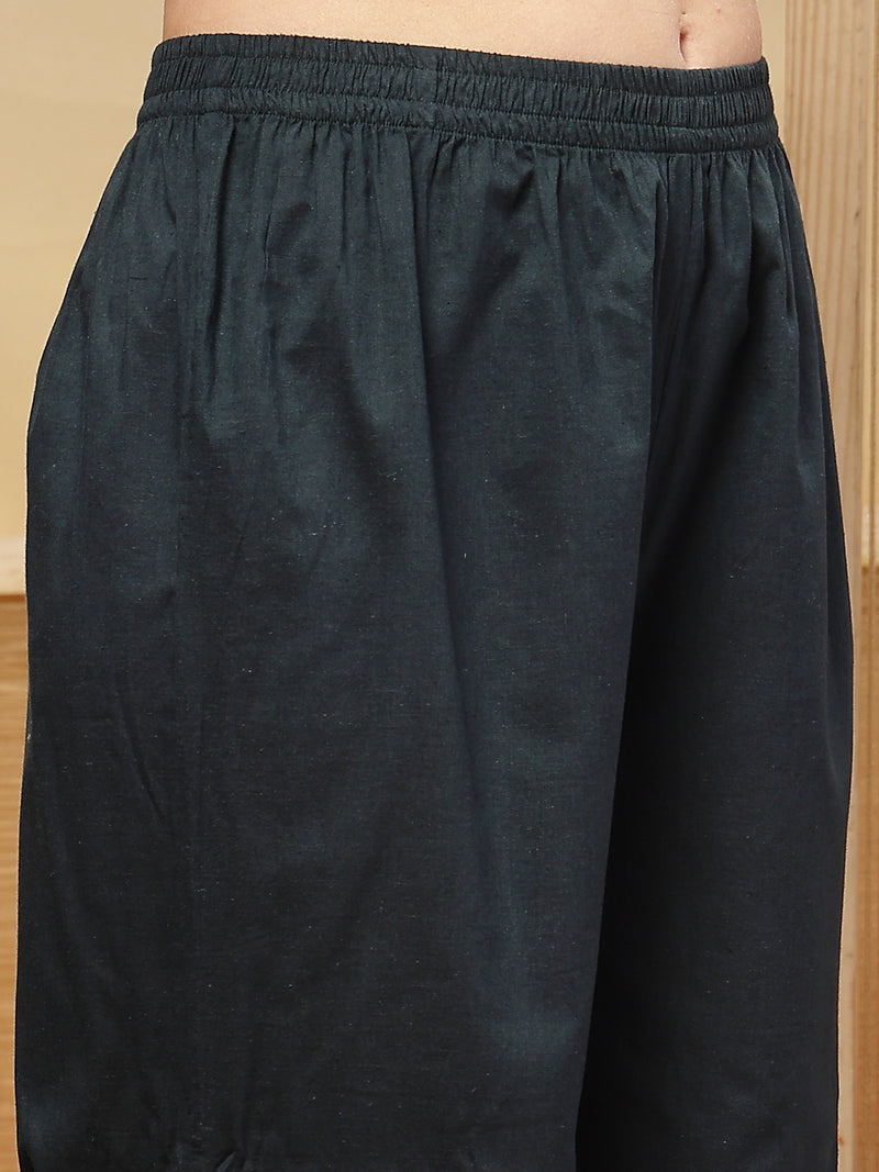 Stylum Women's Green Solid Cotton Straight Kurta Pant Dupatta Set (KPDGREENPANNA)