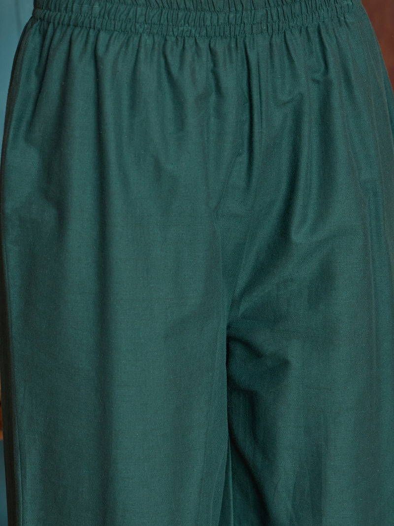 Stylum Women's Green Solid Cotton Straight Kurta Pant Dupatta Set (KPDGREENPANNA)