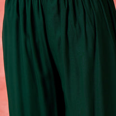 Stylum Women's Green Solid & Embellished Rayon Flared Kurta Palazzo Dupatta Set (KPDGREENPURVI)