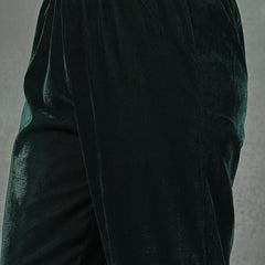 Stylum Women's Green Solid & Embroidered Velvet Flared Short Kurta Pant Dupatta Set (KPDGREENRESHMA)