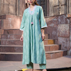 Stylum Women's Green Printed & Embroidered A-Line Kurta Pant Dupatta Set (KPDGREENRICH)