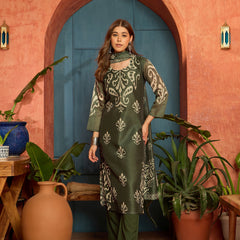 Stylum Women's Green Ikkat Printed Chanderi Straight Kurta Pant Dupatta Set (KPDGREENROCHAK)