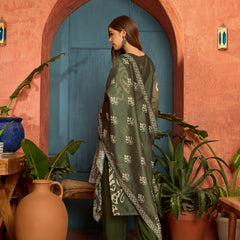 Stylum Women's Green Ikkat Printed Chanderi Straight Kurta Pant Dupatta Set (KPDGREENROCHAK)