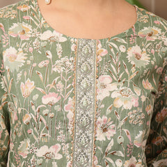 Stylum Women's Green Floral Printed Cotton Straight Kurta Pant Dupatta Set (KPDGREENROHINI)
