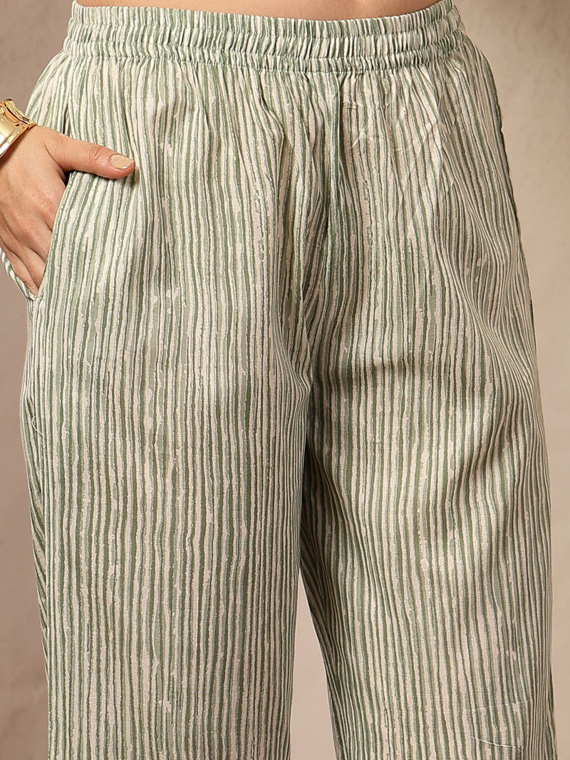 Stylum Women's Green Floral Printed Cotton Straight Kurta Pant Dupatta Set (KPDGREENROHINI)