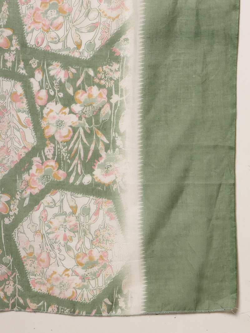 Stylum Women's Green Floral Printed Cotton Straight Kurta Pant Dupatta Set (KPDGREENROHINI)