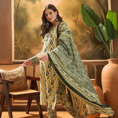 Stylum Women's Green Geometric Printed Cotton Blend Straight Kurta Pant Dupatta Set (KPDGREENSABU)