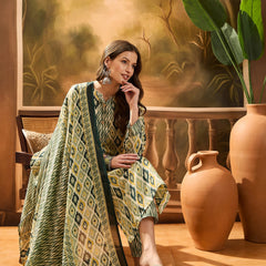 Stylum Women's Green Geometric Printed Cotton Blend Straight Kurta Pant Dupatta Set (KPDGREENSABU)