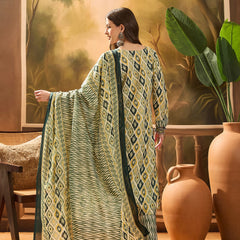 Stylum Women's Green Geometric Printed Cotton Blend Straight Kurta Pant Dupatta Set (KPDGREENSABU)