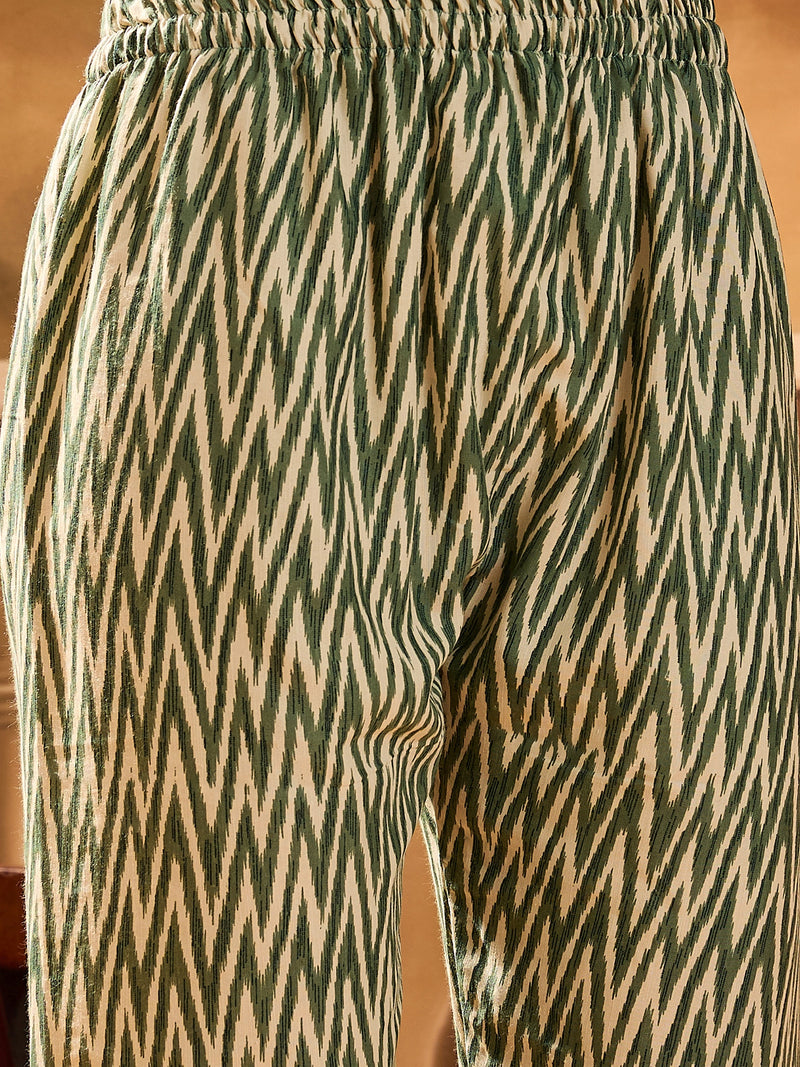 Stylum Women's Green Geometric Printed Cotton Blend Straight Kurta Pant Dupatta Set (KPDGREENSABU)