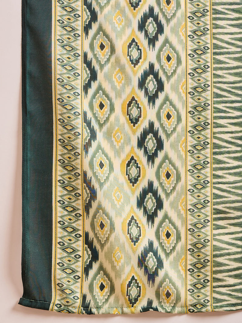 Stylum Women's Green Geometric Printed Cotton Blend Straight Kurta Pant Dupatta Set (KPDGREENSABU)