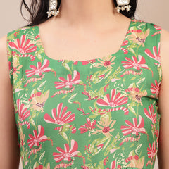 Stylum Women's Green Floral Printed Rayon Flared Kurta Palazzo Dupatta Set (KPDGREENSUFIYA)