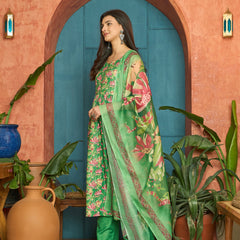Stylum Women's Green Floral Printed Rayon Flared Kurta Palazzo Dupatta Set (KPDGREENSUFIYA)