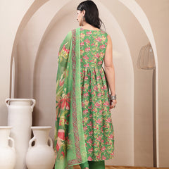 Stylum Women's Green Floral Printed Rayon Flared Kurta Palazzo Dupatta Set (KPDGREENSUFIYA)