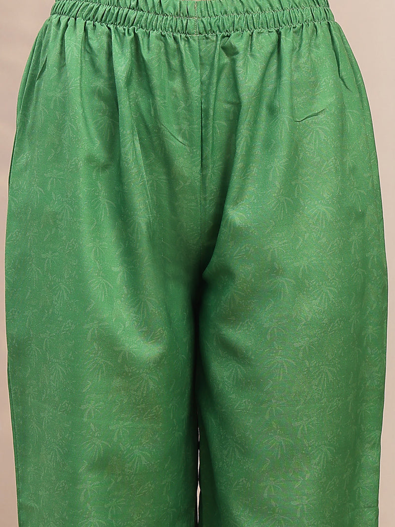 Stylum Women's Green Floral Printed Rayon Flared Kurta Palazzo Dupatta Set (KPDGREENSUFIYA)