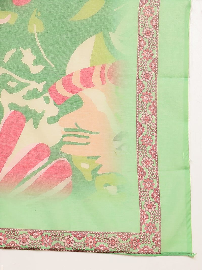 Stylum Women's Green Floral Printed Rayon Flared Kurta Palazzo Dupatta Set (KPDGREENSUFIYA)