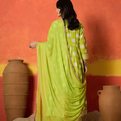 Stylum Women's Green Ethnic Motif Printed Pure Cotton Anarkali Kurta Pant Dupatta Set (KPDGREENTRENT)