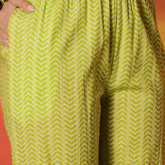 Stylum Women's Green Ethnic Motif Printed Pure Cotton Anarkali Kurta Pant Dupatta Set (KPDGREENTRENT)