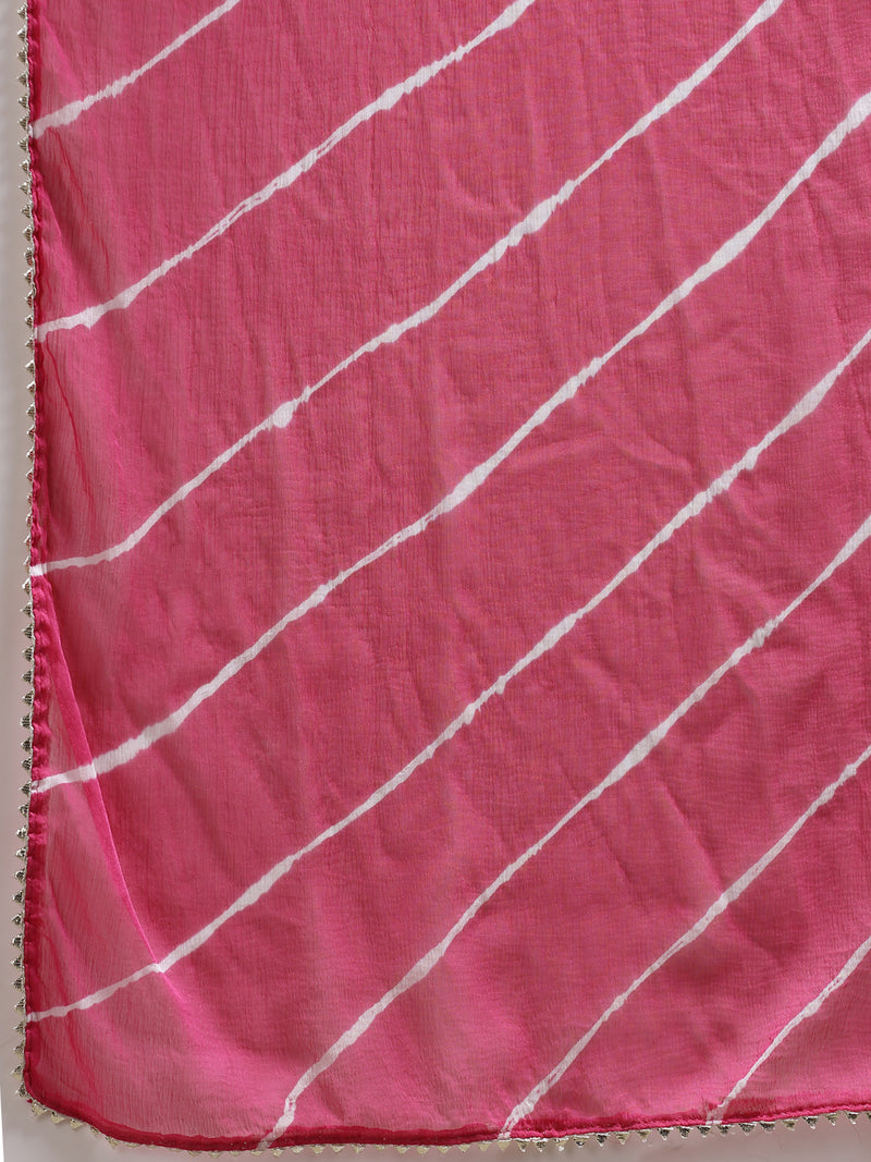 Stylum Women's Bandhej Printed Rayon Straight Kurta Pant Dupatta Set (KPDGREENVILLA)