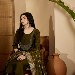 Stylum Women's Green Solid Roman Silk Straight Kurta Pant Dupatta Set (KPDGREENVIRAL)