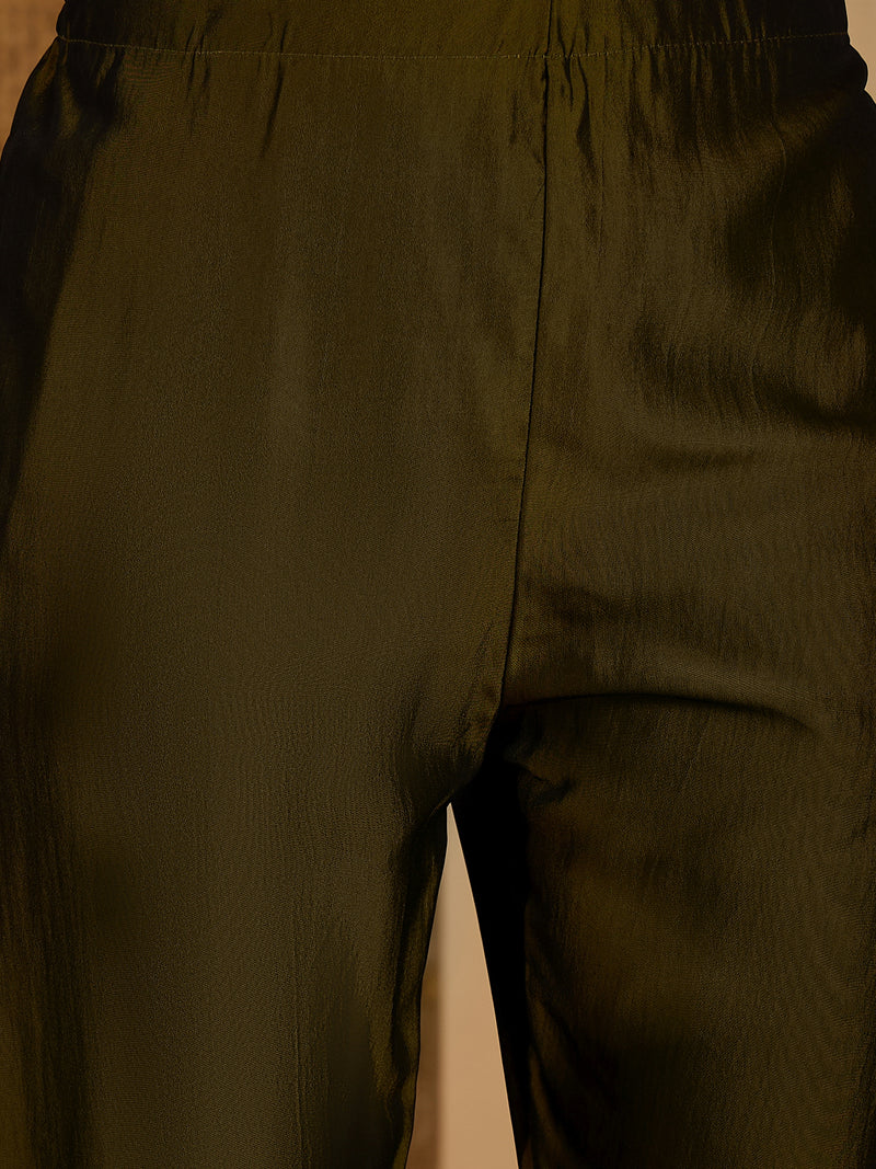 Stylum Women's Green Solid Roman Silk Straight Kurta Pant Dupatta Set (KPDGREENVIRAL)