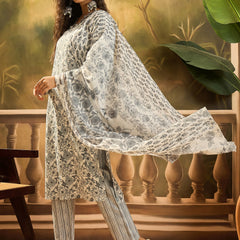 Stylum Women's Grey Floral Printed Cotton Straight Kurta Pant Dupatta Set (KPDGREYJUNG)